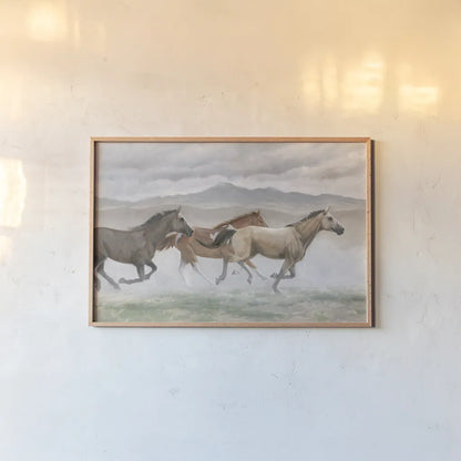 Wild Horses by Wellington Studio. shown as a paper print in a natural frame. Available as a archival giclee rolled canvas, fine art paper, or poster print. SKU 84113i.