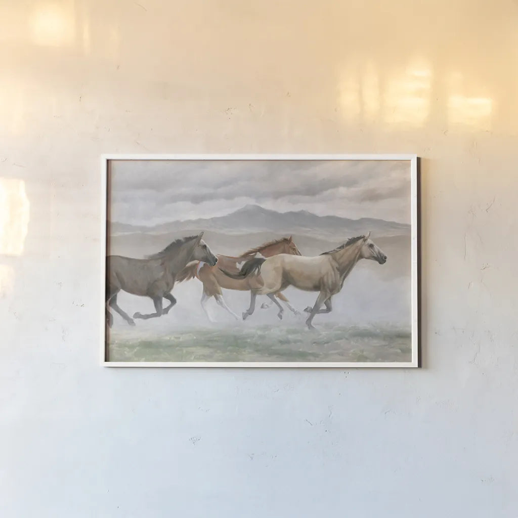 Wild Horses by Wellington Studio. shown as a paper print in a white frame. Available as a archival giclee rolled canvas, fine art paper, or poster print. SKU 84113i.