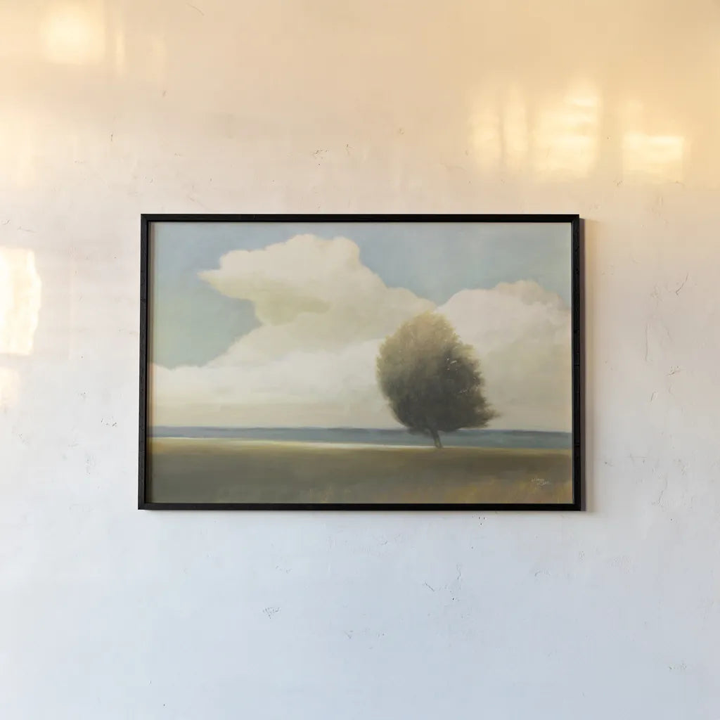 Windblown Tree by Wellington Studio. shown as a paper print in a black flame. Available as a archival giclee rolled canvas, fine art paper, or poster print. SKU 89450i.