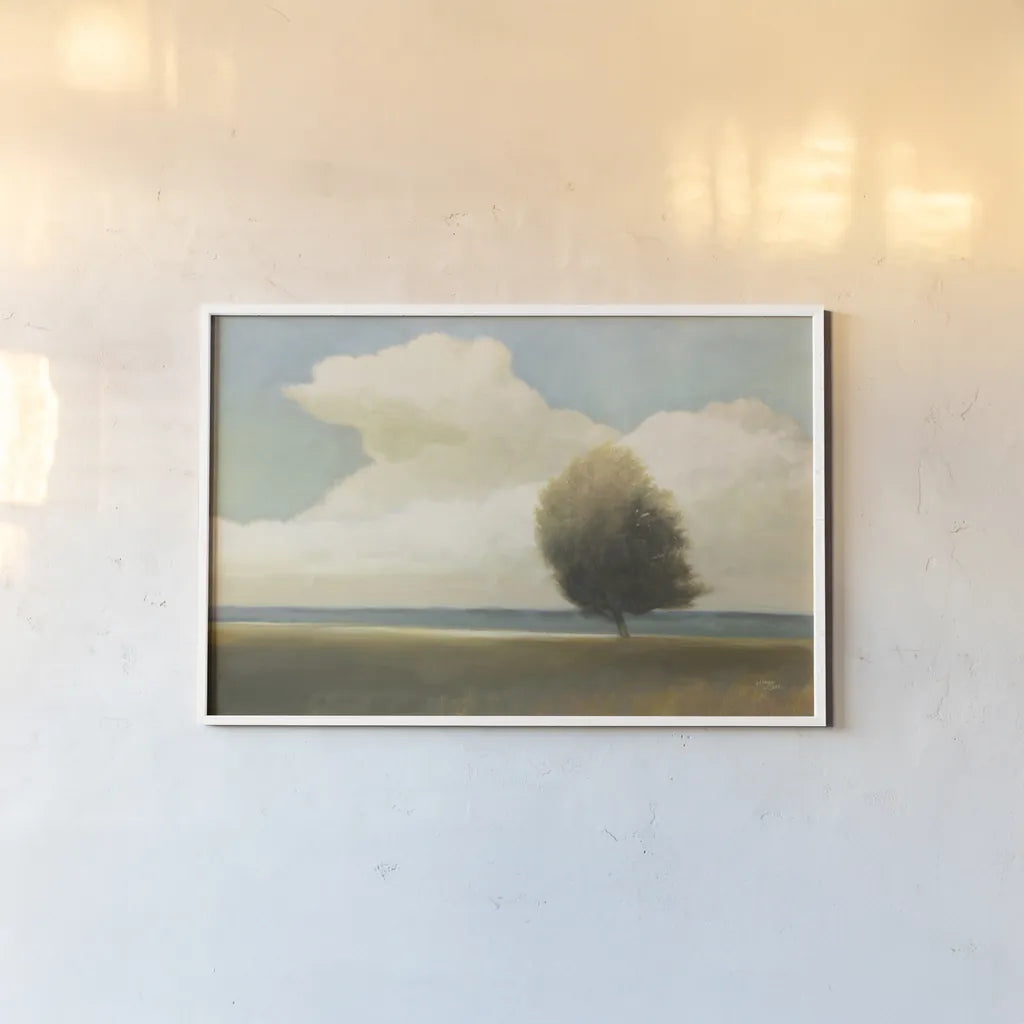 Windblown Tree by Wellington Studio. shown as a paper print in a white frame. Available as a archival giclee rolled canvas, fine art paper, or poster print. SKU 89450i.