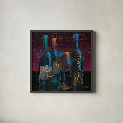 Wine Splash Dark II by Wellington Studio. Shown in a sleek black glass frame for a contemporary gallery look. Available as an archival giclee rolled canvas, fine art paper, or poster print. SKU 20173a.