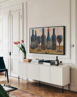 Wine Splash Light I by Wellington Studio. shown as a framed stretched canvas in a living room above a console. Available as a archival giclee rolled canvas, fine art paper, or poster print. SKU 17226i.