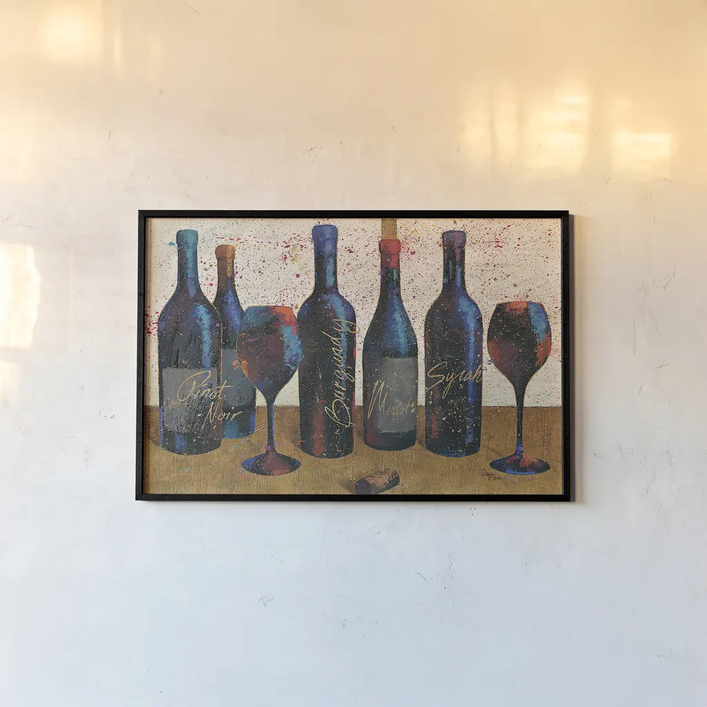 Wine Splash Light I by Wellington Studio. shown as a paper print in a black flame. Available as a archival giclee rolled canvas, fine art paper, or poster print. SKU 17226i.