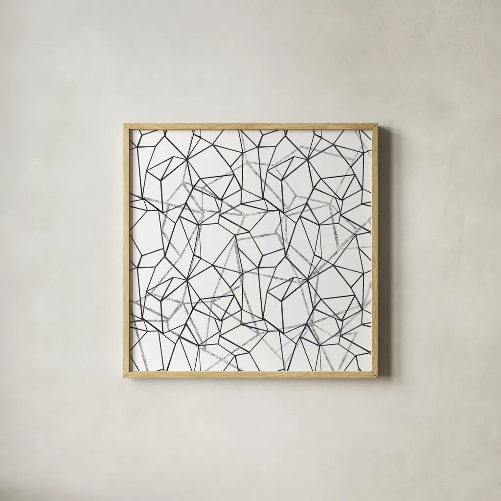 Across Geometrics Silver Crop by Wild Apple Portfolio. Shown in a natural wood glass frame for a timeless modern aesthetic. Available as an archival giclee rolled canvas, fine art paper, or poster print. SKU 75530a.