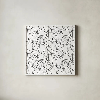 Across Geometrics Silver Crop by Wild Apple Portfolio. Shown in a crisp white glass frame for a clean and minimalist style. Available as an archival giclee rolled canvas, fine art paper, or poster print. SKU 75530a.