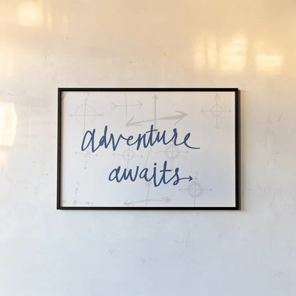 Adventure Awaits v2 by Wild Apple Portfolio. shown as a paper print in a black flame. Available as a archival giclee rolled canvas, fine art paper, or poster print. SKU 37423i.