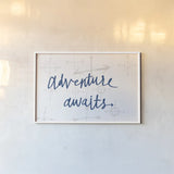 Adventure Awaits v2 by Wild Apple Portfolio. shown as a paper print in a white frame. Available as a archival giclee rolled canvas, fine art paper, or poster print. SKU 37423i.