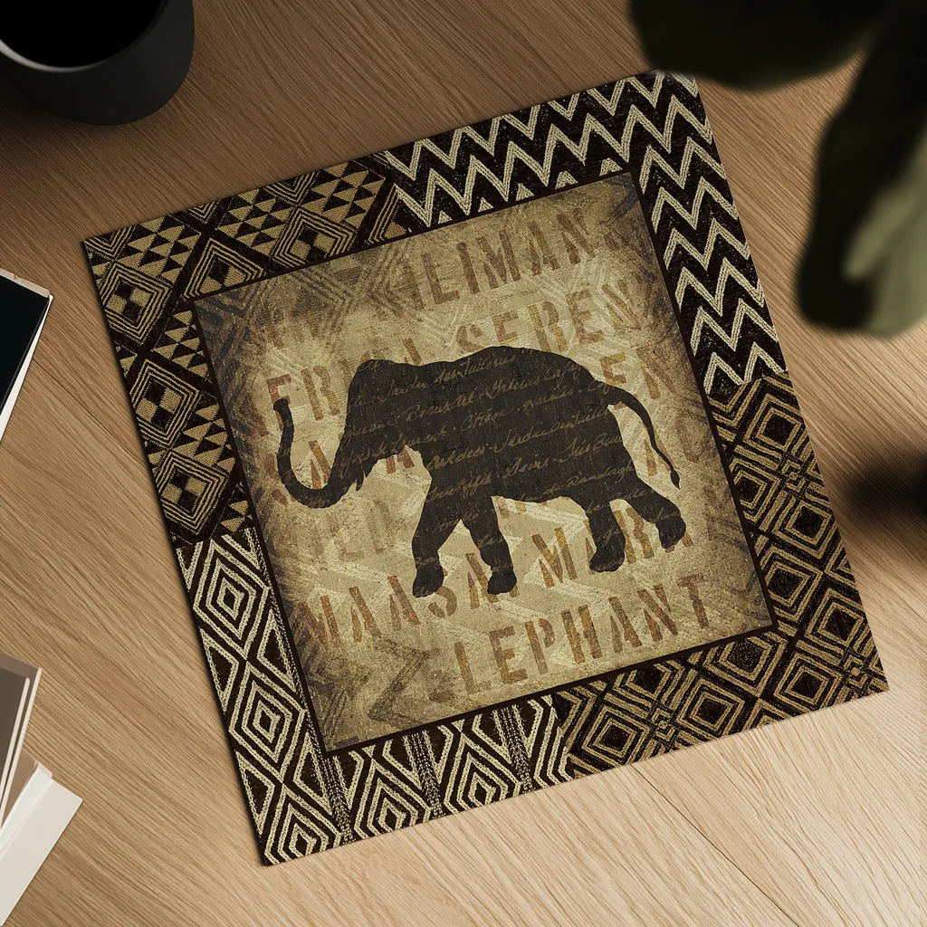 African Wild Elephant Border by Wild Apple Portfolio. Shown as a detailed flat fine art print, highlighting archival giclee quality. Available as an archival giclee rolled canvas, fine art paper, or poster print. SKU 16466a.
