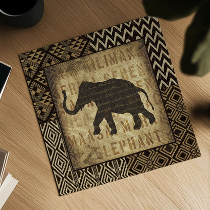 African Wild Elephant Border by Wild Apple Portfolio. Shown as a detailed flat fine art print, highlighting archival giclee quality. Available as an archival giclee rolled canvas, fine art paper, or poster print. SKU 16466a.