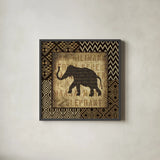 African Wild Elephant Border by Wild Apple Portfolio. Shown in a sleek black glass frame for a contemporary gallery look. Available as an archival giclee rolled canvas, fine art paper, or poster print. SKU 16466a.