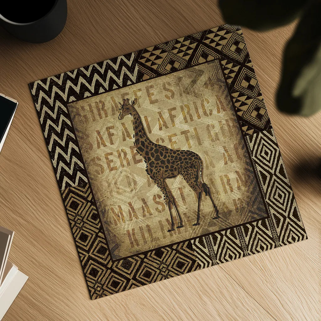 African Wild Giraffe Border by Wild Apple Portfolio. Shown as a detailed flat fine art print, highlighting archival giclee quality. Available as an archival giclee rolled canvas, fine art paper, or poster print. SKU 16468a.