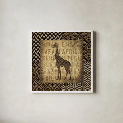 African Wild Giraffe Border by Wild Apple Portfolio. Shown in a crisp white glass frame for a clean and minimalist style. Available as an archival giclee rolled canvas, fine art paper, or poster print. SKU 16468a.