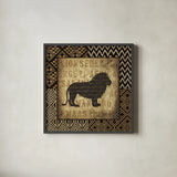 African Wild Lion Border by Wild Apple Portfolio. Shown in a sleek black glass frame for a contemporary gallery look. Available as an archival giclee rolled canvas, fine art paper, or poster print. SKU 16467a.