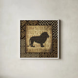 African Wild Lion Border by Wild Apple Portfolio. Shown in a crisp white glass frame for a clean and minimalist style. Available as an archival giclee rolled canvas, fine art paper, or poster print. SKU 16467a.