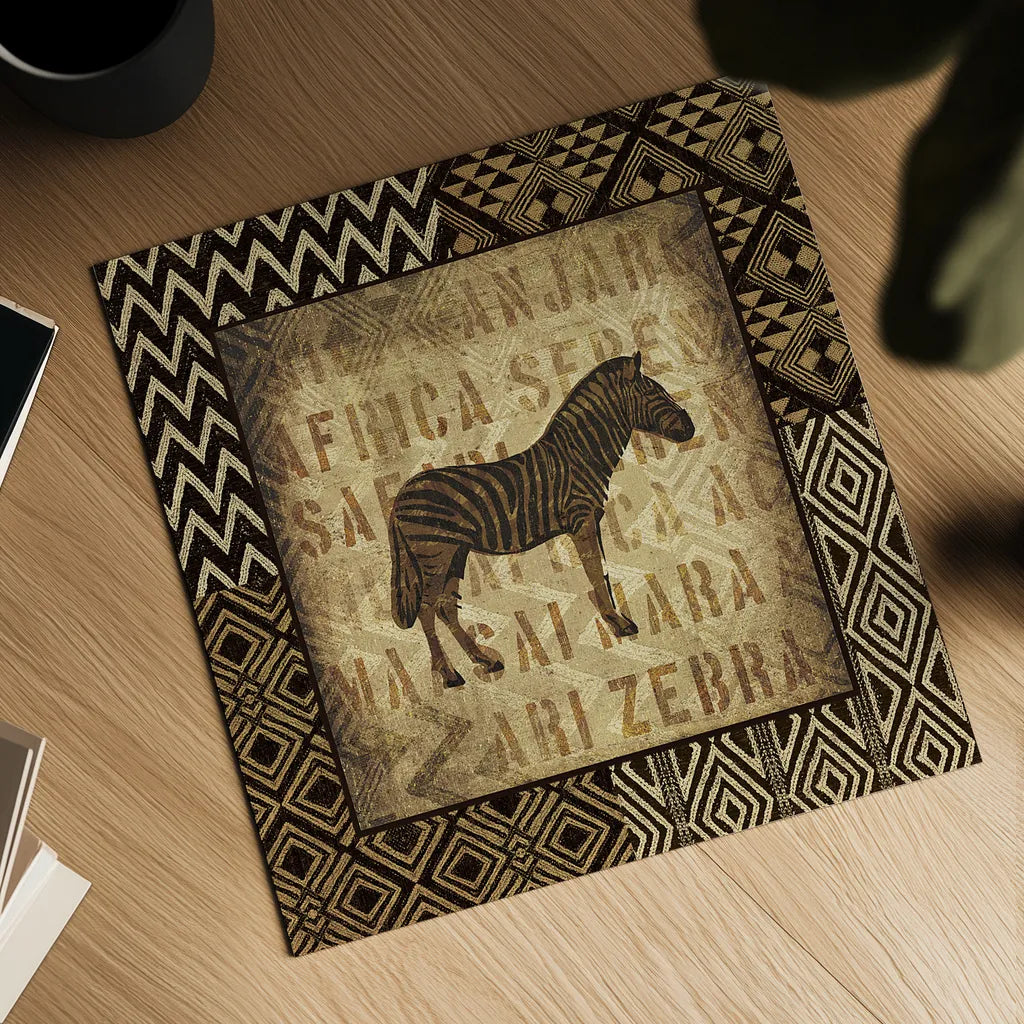 African Wild Zebra Border by Wild Apple Portfolio. Shown as a detailed flat fine art print, highlighting archival giclee quality. Available as an archival giclee rolled canvas, fine art paper, or poster print. SKU 16465a.