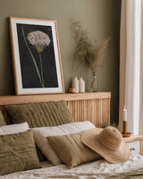 Allium I on Black by Wild Apple Portfolio. shown as a paper print in a natural frame. Available as a archival giclee rolled canvas, fine art paper, or poster print. SKU 78145h.