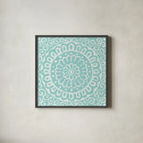 Amadora Blue - Tile VI by Wild Apple Portfolio. Shown in a sleek black glass frame for a contemporary gallery look. Available as an archival giclee rolled canvas, fine art paper, or poster print. SKU 25700a.