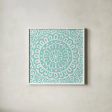 Amadora Blue - Tile VI by Wild Apple Portfolio. Shown in a crisp white glass frame for a clean and minimalist style. Available as an archival giclee rolled canvas, fine art paper, or poster print. SKU 25700a.