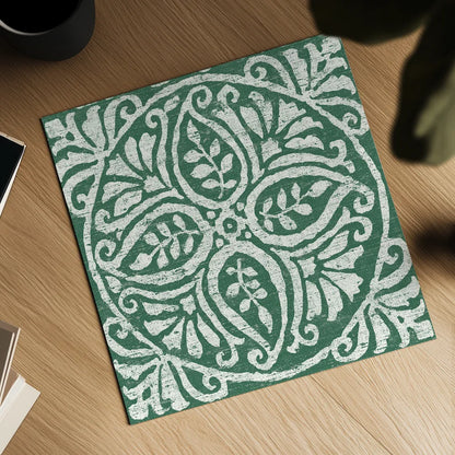 Amadora Dark Green Tile IV by Wild Apple Portfolio. Shown as a detailed flat fine art print, highlighting archival giclee quality. Available as an archival giclee rolled canvas, fine art paper, or poster print. SKU 56952a.