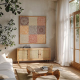 Amadora Spice by Wild Apple Portfolio. Shown in a natural wood frame in a cozy modern living room. Available as an archival giclee rolled canvas, fine art paper, or poster print. SKU 93690a.