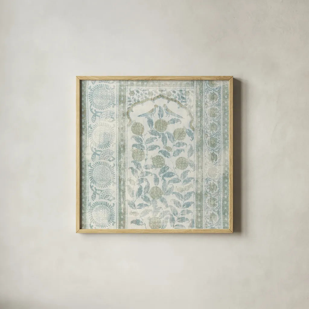 Animal Textile I Green by Wild Apple Portfolio. Shown in a natural wood glass frame for a timeless modern aesthetic. Available as an archival giclee rolled canvas, fine art paper, or poster print. SKU 90921a.