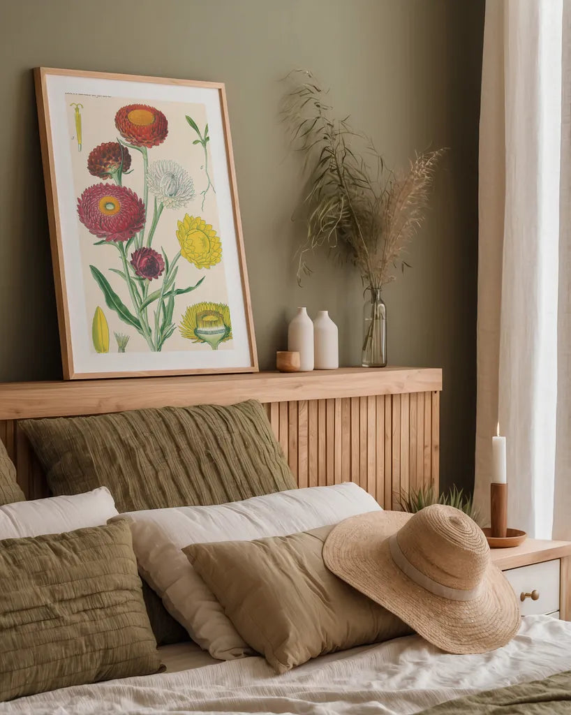 Antique Botanical XL Light by Wild Apple Portfolio. shown as a paper print in a natural frame. Available as a archival giclee rolled canvas, fine art paper, or poster print. SKU 55150h.