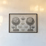 Antique Globes Neutral by Wild Apple Portfolio. shown as a paper print in a black flame. Available as a archival giclee rolled canvas, fine art paper, or poster print. SKU 52845i.