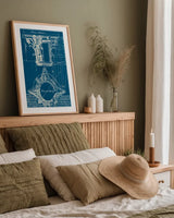 Architectural Drawings I Blueprint by Wild Apple Portfolio. shown as a paper print in a natural frame. Available as a archival giclee rolled canvas, fine art paper, or poster print. SKU 62284h.