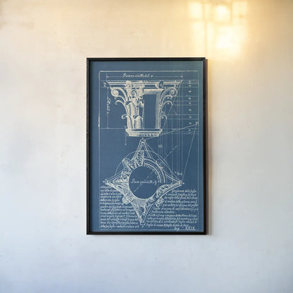 Architectural Drawings I Blueprint by Wild Apple Portfolio. shown as a paper print in a black flame. Available as a archival giclee rolled canvas, fine art paper, or poster print. SKU 62284h.