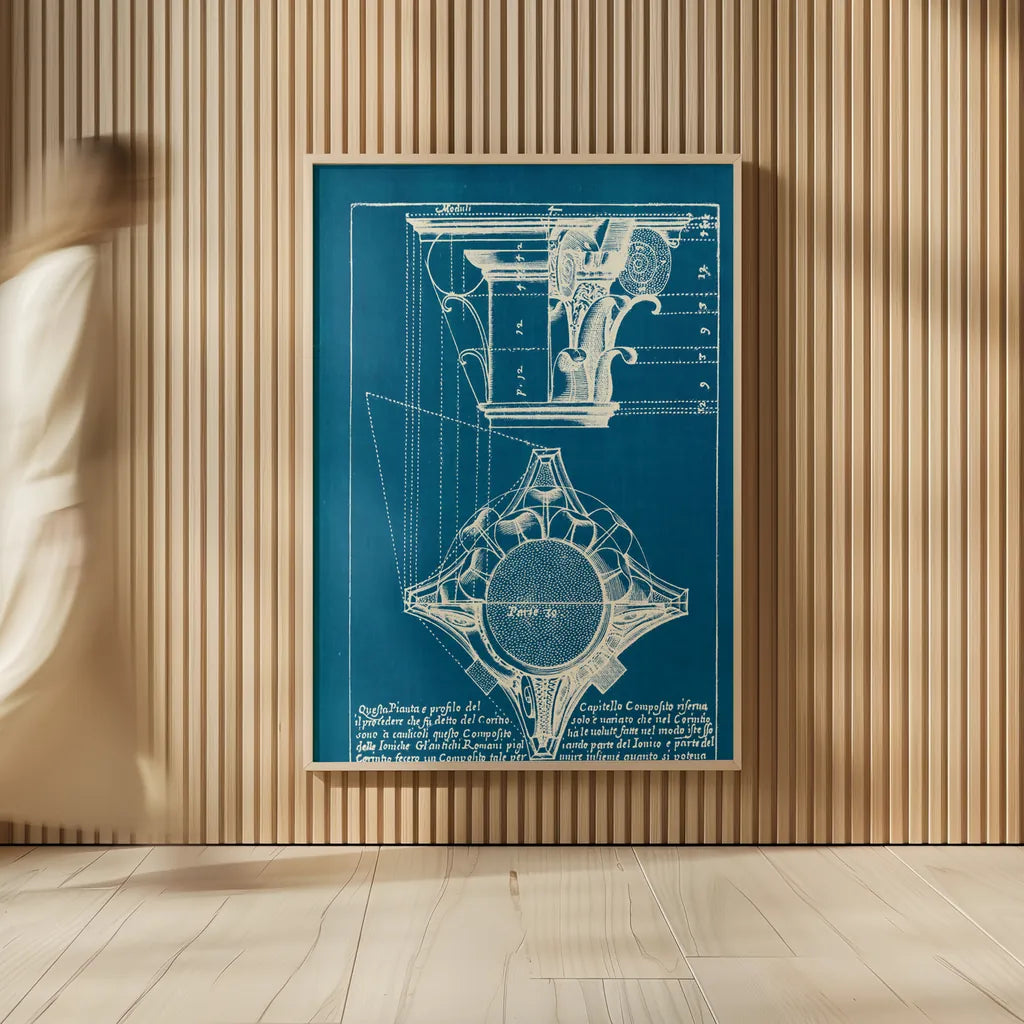 Architectural Drawings X Blueprint by Wild Apple Portfolio. shown as over sized large wall art. Available as an archival giclee rolled canvas, fine art paper, or poster print. SKU 62285h.