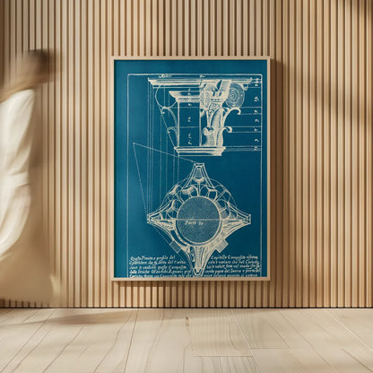 Architectural Drawings X Blueprint by Wild Apple Portfolio. shown as over sized large wall art. Available as an archival giclee rolled canvas, fine art paper, or poster print. SKU 62285h.