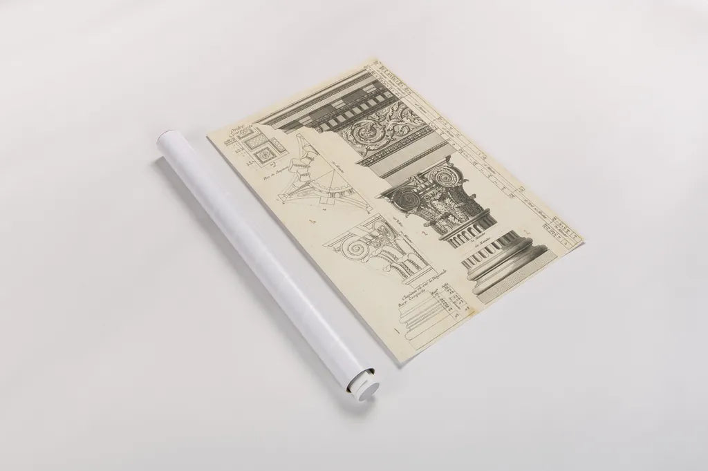 Architectural Rendering I Cream by Wild Apple Portfolio. shown as a rolled paper print. Available as archival giclee rolled canvas, fine art paper, or poster print. SKU 15525h.