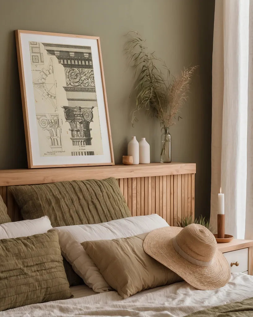 Architectural Rendering I Cream by Wild Apple Portfolio. shown as a paper print in a natural frame. Available as a archival giclee rolled canvas, fine art paper, or poster print. SKU 15525h.