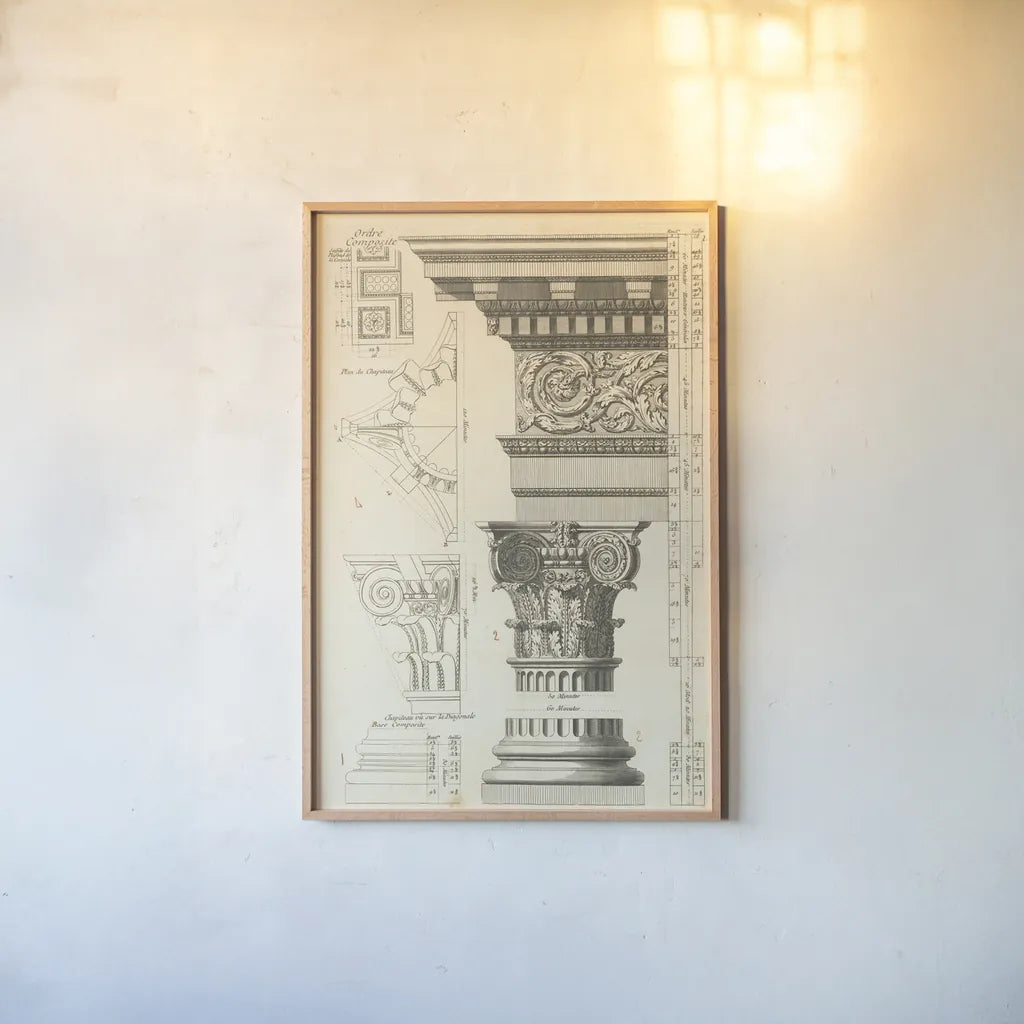 Architectural Rendering I Cream by Wild Apple Portfolio. shown as a paper print in a natural frame. Available as a archival giclee rolled canvas, fine art paper, or poster print. SKU 15525h.