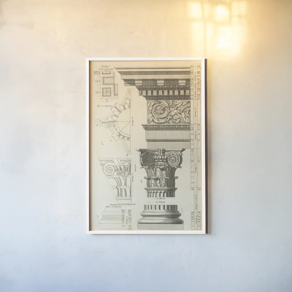 Architectural Rendering I Cream by Wild Apple Portfolio. shown as a paper print in a white frame. Available as a archival giclee rolled canvas, fine art paper, or poster print. SKU 15525h.