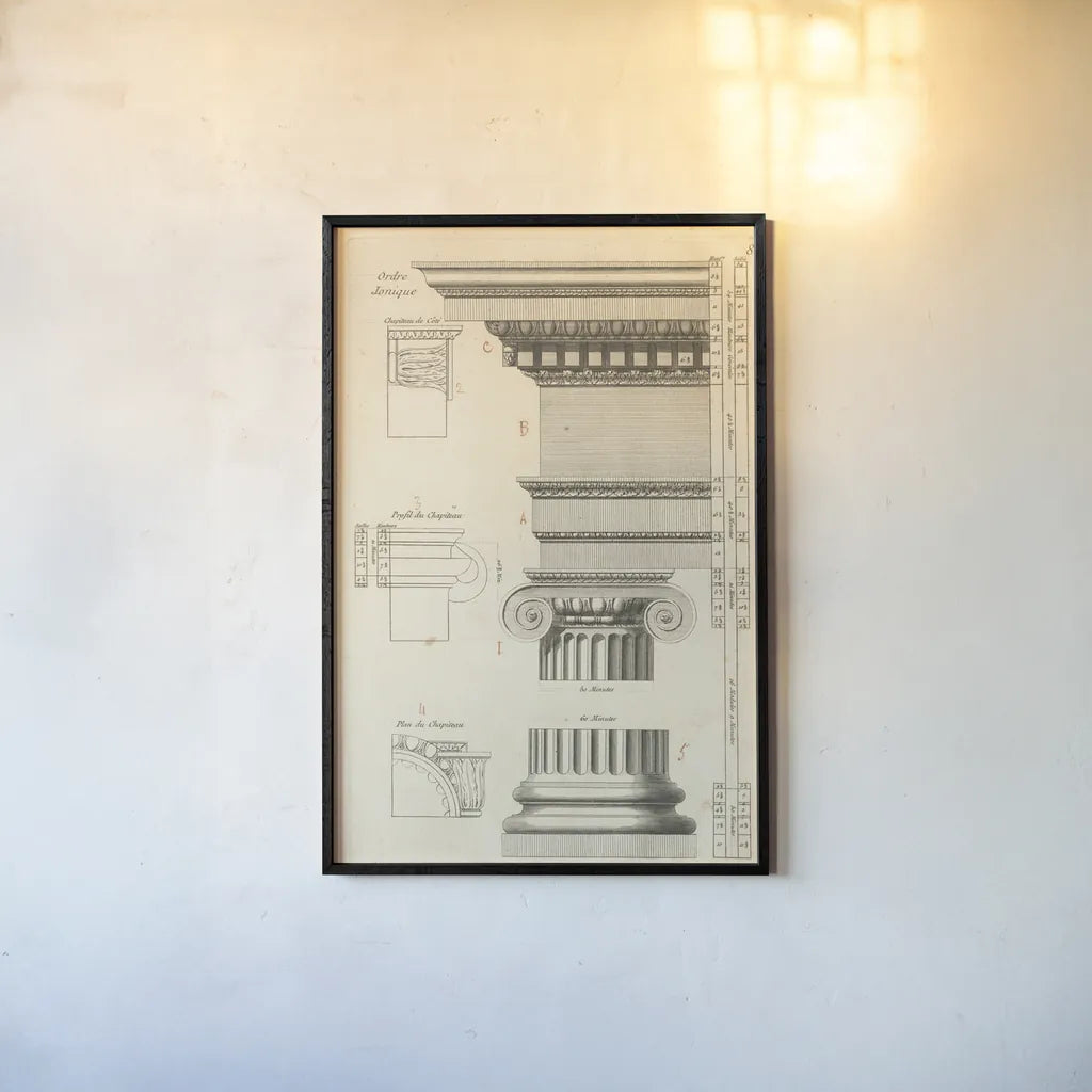 Architectural Rendering II Cream by Wild Apple Portfolio. shown as a paper print in a black flame. Available as a archival giclee rolled canvas, fine art paper, or poster print. SKU 15526h.