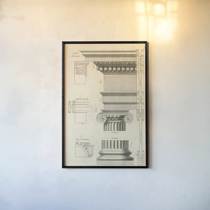 Architectural Rendering II Cream by Wild Apple Portfolio. shown as a paper print in a black flame. Available as a archival giclee rolled canvas, fine art paper, or poster print. SKU 15526h.