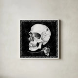 Arsenic and Old Lace BW No Words III by Wild Apple Portfolio. Shown in a crisp white glass frame for a clean and minimalist style. Available as an archival giclee rolled canvas, fine art paper, or poster print. SKU 93899a.