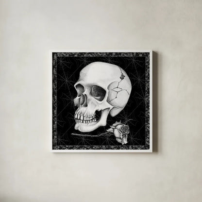 Arsenic and Old Lace BW No Words III by Wild Apple Portfolio. Shown in a crisp white glass frame for a clean and minimalist style. Available as an archival giclee rolled canvas, fine art paper, or poster print. SKU 93899a.