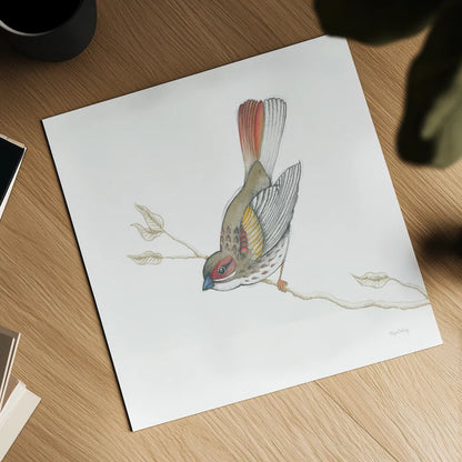 Arts and Crafts Birds II on White by Wild Apple Portfolio. Shown as a detailed flat fine art print, highlighting archival giclee quality. Available as an archival giclee rolled canvas, fine art paper, or poster print. SKU 61170a.