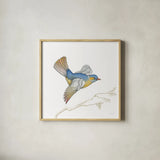 Arts and Crafts Birds III on White by Wild Apple Portfolio. Shown in a natural wood glass frame for a timeless modern aesthetic. Available as an archival giclee rolled canvas, fine art paper, or poster print. SKU 61171a.