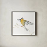 Arts and Crafts Birds IV on White by Wild Apple Portfolio. Shown in a sleek black glass frame for a contemporary gallery look. Available as an archival giclee rolled canvas, fine art paper, or poster print. SKU 61172a.
