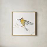 Arts and Crafts Birds IV on White by Wild Apple Portfolio. Shown in a natural wood glass frame for a timeless modern aesthetic. Available as an archival giclee rolled canvas, fine art paper, or poster print. SKU 61172a.