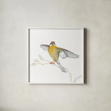 Arts and Crafts Birds IV on White by Wild Apple Portfolio. Shown in a crisp white glass frame for a clean and minimalist style. Available as an archival giclee rolled canvas, fine art paper, or poster print. SKU 61172a.