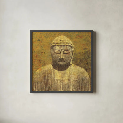Asian Buddha Crop by Wild Apple Portfolio. Shown in a sleek black glass frame for a contemporary gallery look. Available as an archival giclee rolled canvas, fine art paper, or poster print. SKU 41817a.