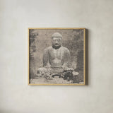 Asian Buddha Crop Neutral by Wild Apple Portfolio. Shown in a natural wood glass frame for a timeless modern aesthetic. Available as an archival giclee rolled canvas, fine art paper, or poster print. SKU 30793a.