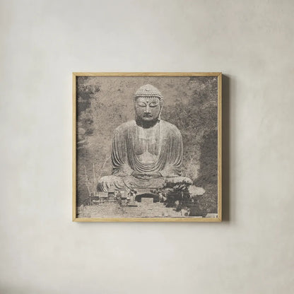 Asian Buddha Crop Neutral by Wild Apple Portfolio. Shown in a natural wood glass frame for a timeless modern aesthetic. Available as an archival giclee rolled canvas, fine art paper, or poster print. SKU 30793a.