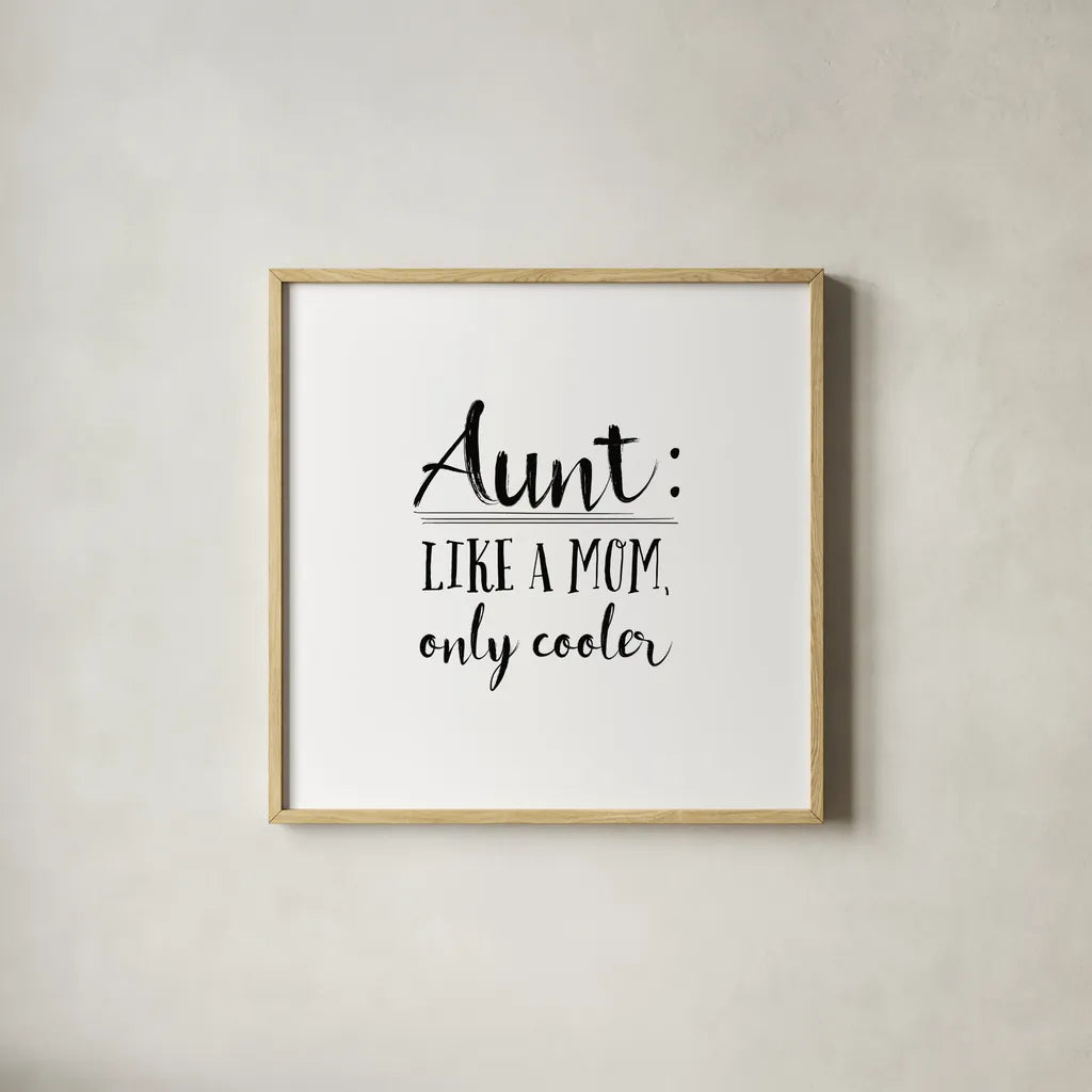 Aunt Inspiration I by Wild Apple Portfolio. Shown in a natural wood glass frame for a timeless modern aesthetic. Available as an archival giclee rolled canvas, fine art paper, or poster print. SKU 54318a.