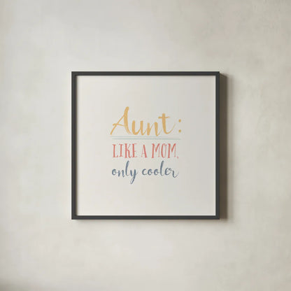 Aunt Inspiration I Color by Wild Apple Portfolio. Shown in a sleek black glass frame for a contemporary gallery look. Available as an archival giclee rolled canvas, fine art paper, or poster print. SKU 54606a.