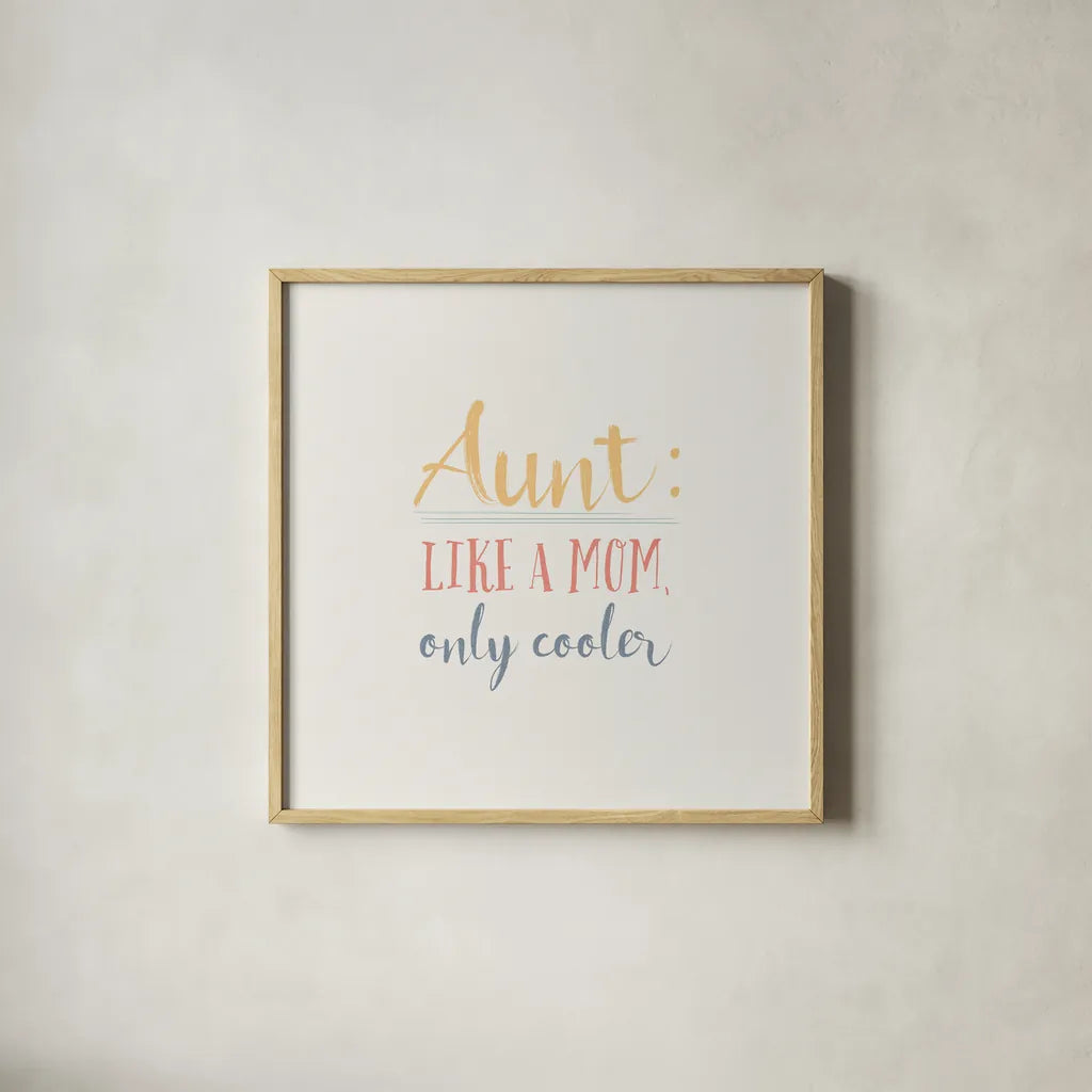 Aunt Inspiration I Color by Wild Apple Portfolio. Shown in a natural wood glass frame for a timeless modern aesthetic. Available as an archival giclee rolled canvas, fine art paper, or poster print. SKU 54606a.